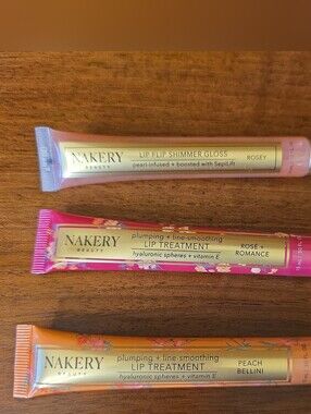 3x Nakery Lip Treatment & Shimmer Gloss, .50oz Each--Sealed/New